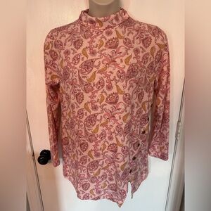 Chic Pink and Yellow Paisley Tunic with High Neck LagenLook Sz L #1747